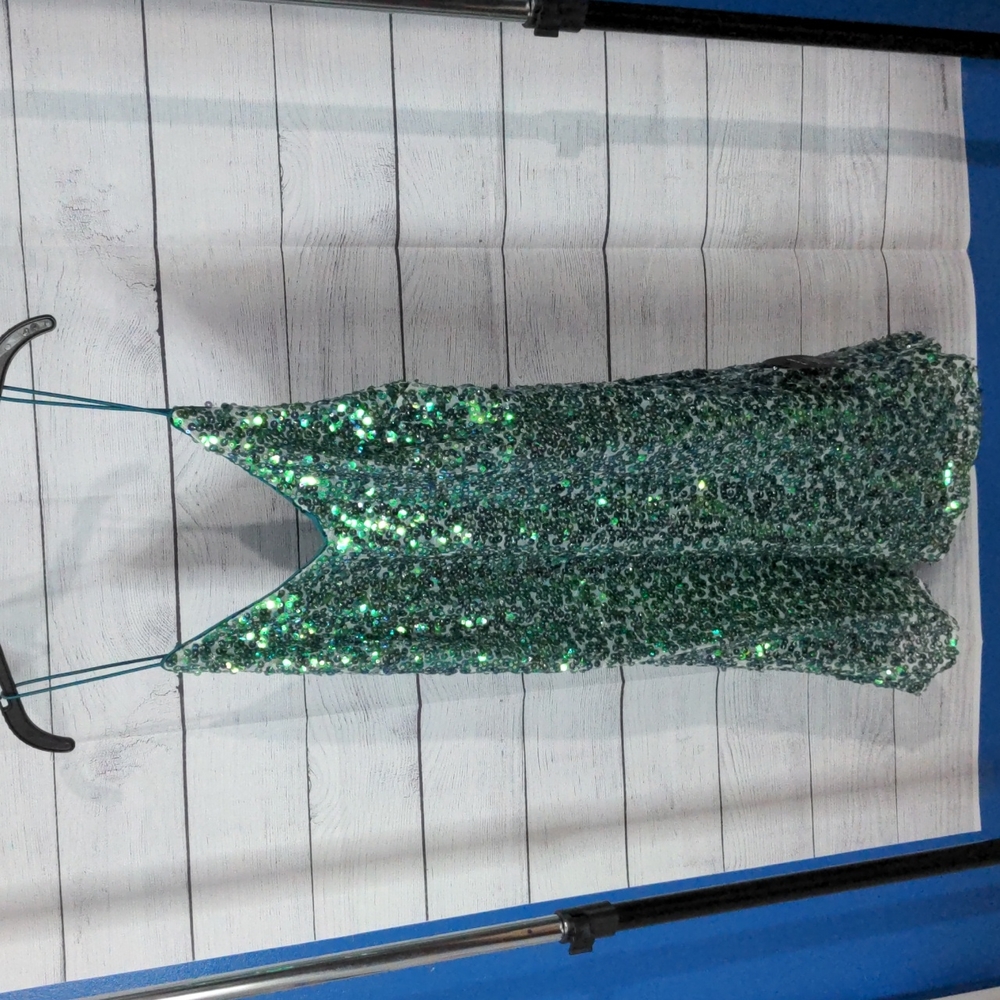 Lulu's sequin dress teal/green v neck with open back size small